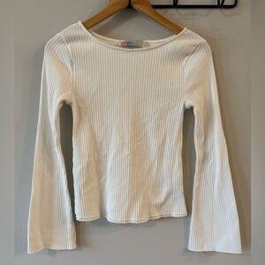 Free People Beach White Ribbed Long Sleeve Top